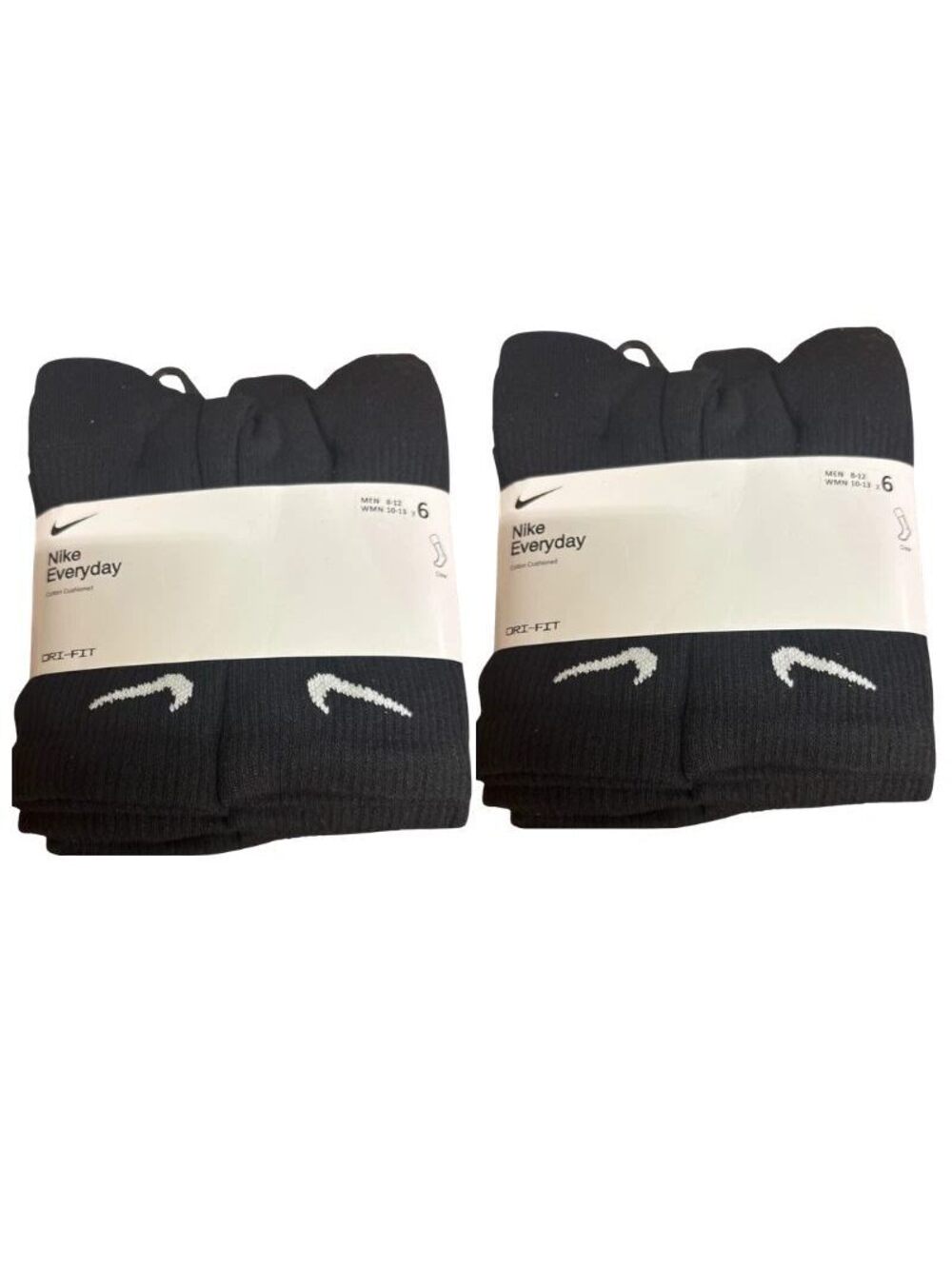 Nike Everyday Dri-FIT Cushioned Crew Socks Black Mens 8-12 12 Pairs 2 Pack